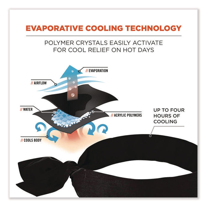 Chill-Its 6700 Cooling Bandana Polymer Tie Headband, One Size Fits Most, Black