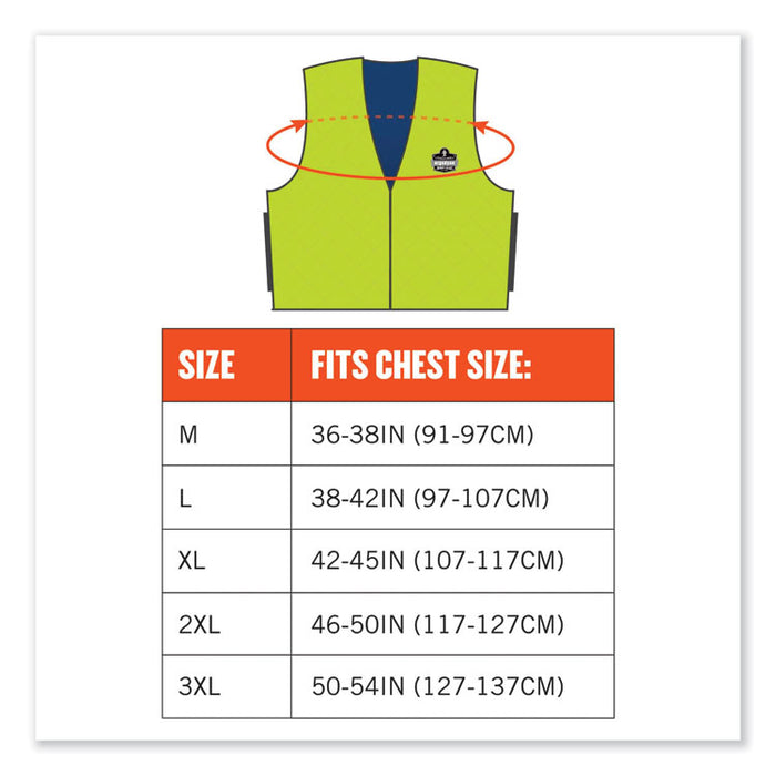 Chill-Its 6665 Embedded Polymer Cooling Vest with Zipper, Nylon/Polymer, Medium, Lime