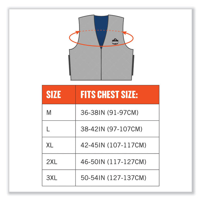 Chill-Its 6665 Embedded Polymer Cooling Vest with Zipper, Nylon/Polymer, 2X-Large, Gray