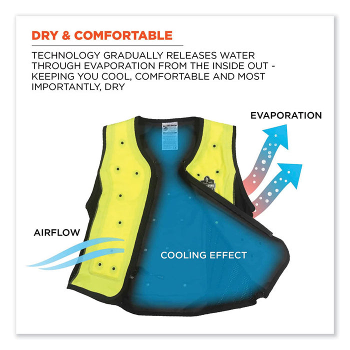 Chill-Its 6685 Premium Dry Evaporative Cooling Vest with Zipper, Nylon, Large, Lime