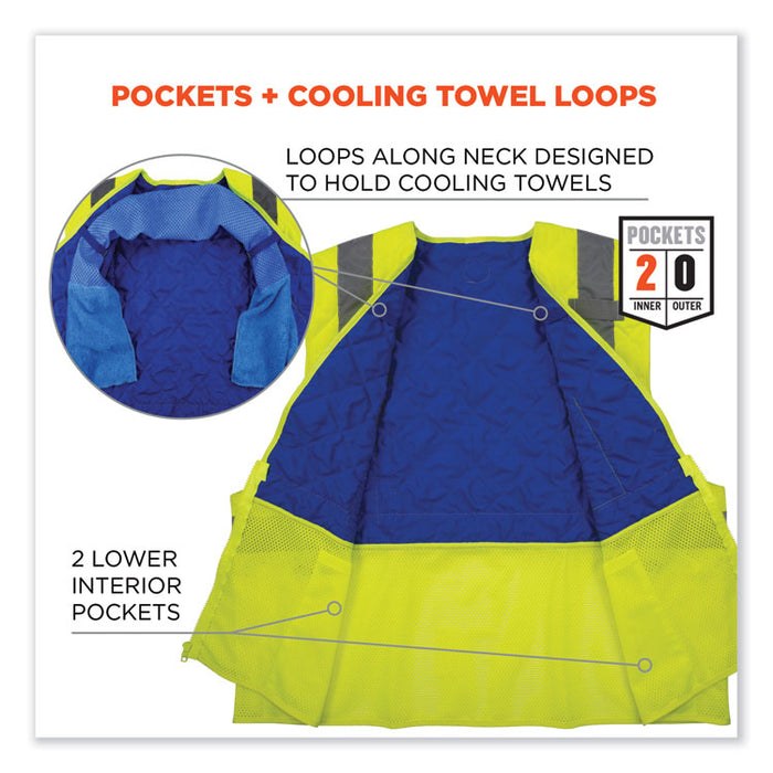 Chill-Its 6668 Class 2 Hi-Vis Safety Cooling Vest, Polymer, Small, Lime