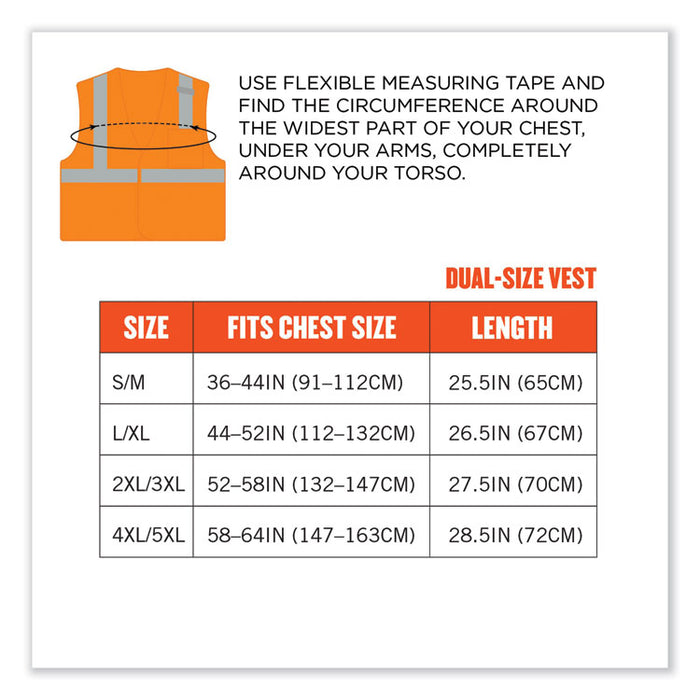 GloWear 8210HL Class 2 Economy Mesh Hook and Loop Vest, Polyester, 2X-Large/3X-Large, Orange