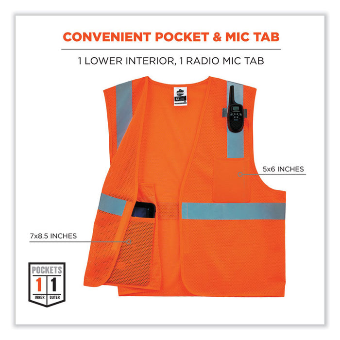 GloWear 8210HL Class 2 Economy Mesh Hook and Loop Vest, Polyester, 4X-Large/5X-Large, Orange