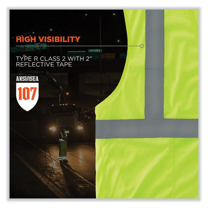 GloWear 8210HL Class 2 Economy Mesh Hook and Loop Vest, Polyester, 2X-Large/3X-Large, Lime