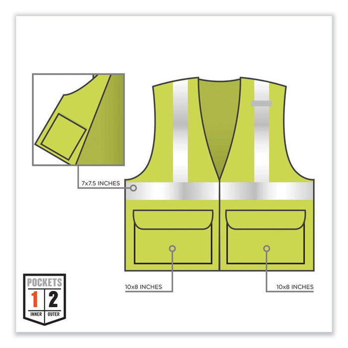 GloWear 8220Z Class 2 Standard Mesh Zipper Vest, Polyester, 4X-Large/5X-Large, Lime