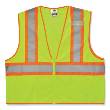 GloWear 8229Z Class 2 Economy Two-Tone Zipper Vest, Polyester, Small/Medium, Lime