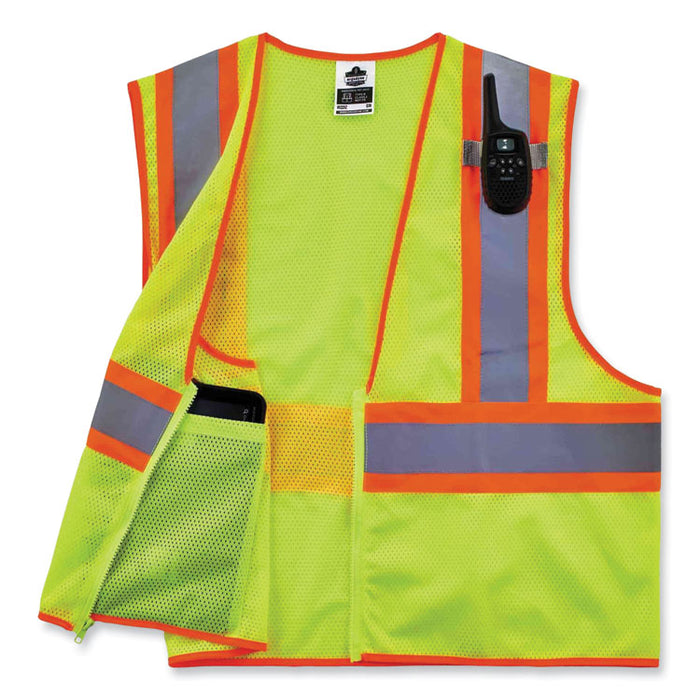 GloWear 8229Z Class 2 Economy Two-Tone Zipper Vest, Polyester, Small/Medium, Lime