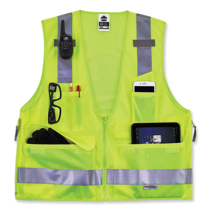 GloWear 8250Z Class 2 Surveyors Zipper Vest, Polyester, Small/Medium, Lime