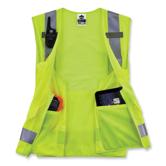 GloWear 8250Z Class 2 Surveyors Zipper Vest, Polyester, Small/Medium, Lime