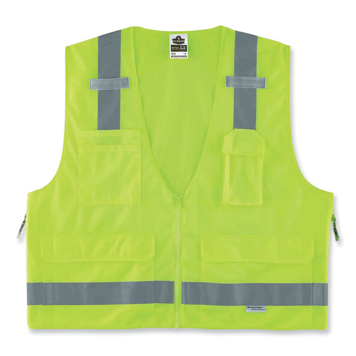 GloWear 8250Z Class 2 Surveyors Zipper Vest, Polyester, Large/X-Large, Lime