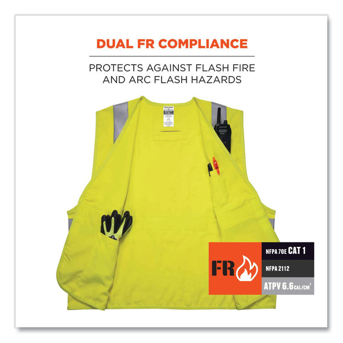 GloWear 8261FRHL Class 2 Dual Compliant FR Hook and Loop Safety Vest, Large/X-Large, Lime