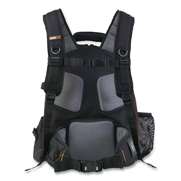 Arsenal 5843 Tool Backpack Dual Compartment, 26 Compartments, 8.5 x 13.5 x 18, Ballistic Polyester, Black/Gray