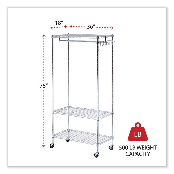 Wire Shelving Garment Rack, 30 Garments, 36w x 18d x 75h, Silver