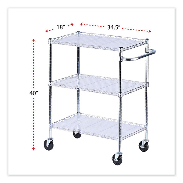 Three-Shelf Wire Cart with Liners, Metal, 3 Shelves, 600 lb Capacity, 34.21" x 18" x 40", Silver