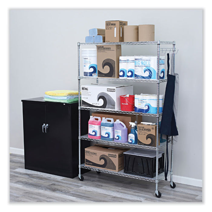 5-Shelf Wire Shelving Kit with Casters and Shelf Liners, 48w x 18d x 72h, Silver