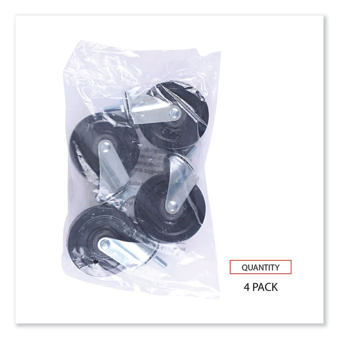 Optional Casters for Wire Shelving, Grip Ring Type K Stem, 4" Wheel, Black/Silver, 4/Set (2 Locking)