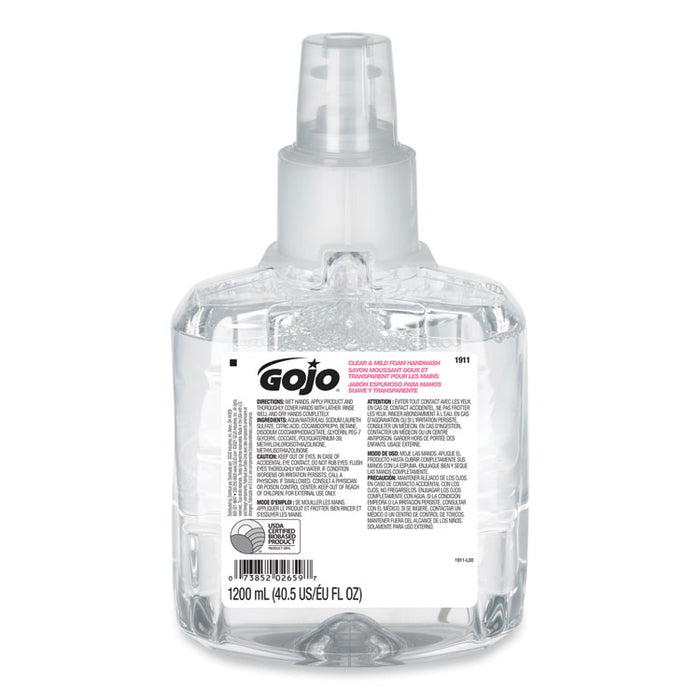 Clear and Mild Foam Handwash Refill, For LTX-12 Dispenser, Fragrance-Free, 1,200 mL