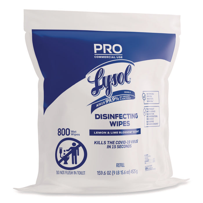 Professional Disinfecting Wipe Bucket Refill, 1-Ply, 6 x 8, Lemon and Lime Blossom, White, 800 Wipes/Bag, 2 Refill Bags/CT