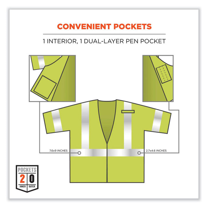 GloWear 8356FRHL Class 3 FR Hook and Loop Safety Vest with Sleeves, Modacrylic, Small/Medium, Lime