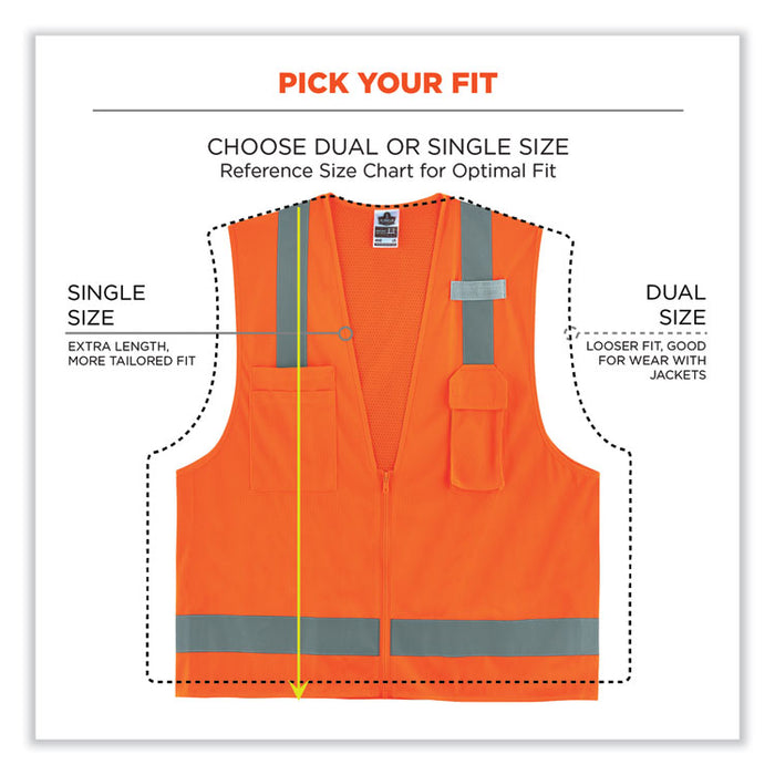 GloWear 8249Z Class 2 Economy Surveyors Zipper Vest, Polyester, X-Small, Orange