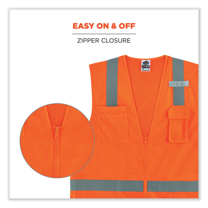 GloWear 8249Z Class 2 Economy Surveyors Zipper Vest, Polyester, Small/Medium, Orange