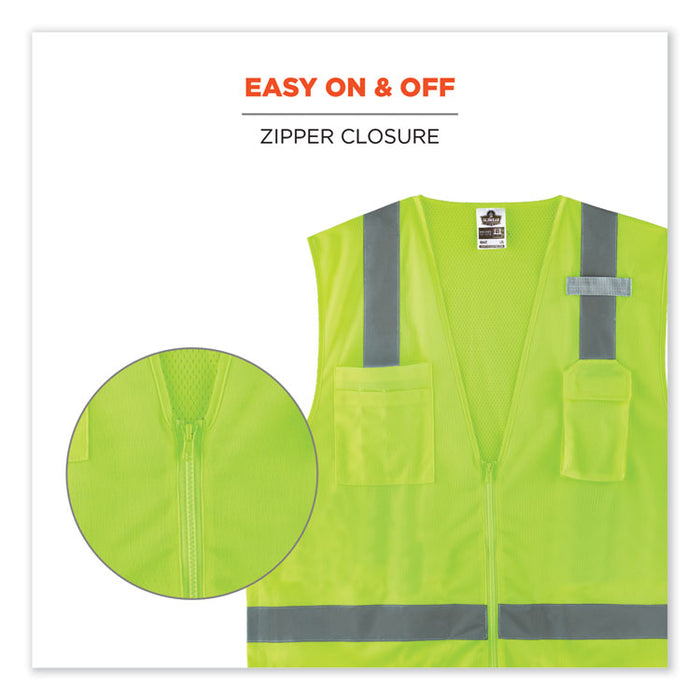 GloWear 8249Z Class 2 Economy Surveyors Zipper Vest, Polyester, X-Small, Lime