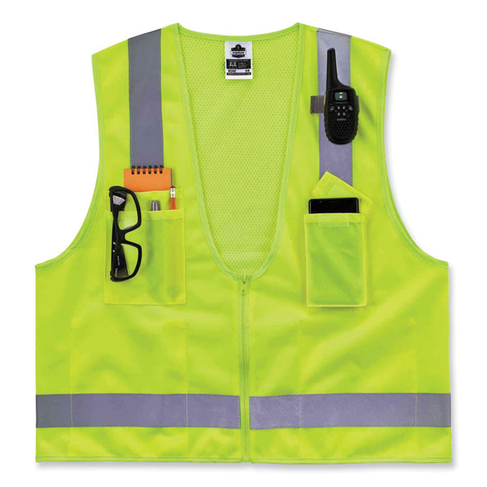GloWear 8249Z Class 2 Economy Surveyors Zipper Vest, Polyester, Small/Medium, Lime