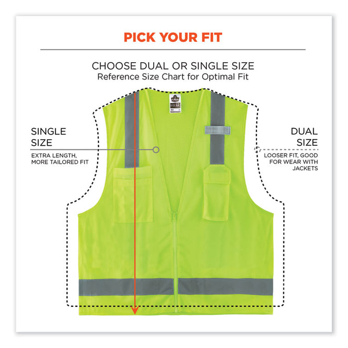 GloWear 8249Z Class 2 Economy Surveyors Zipper Vest, Polyester, Large/X-Large, Lime