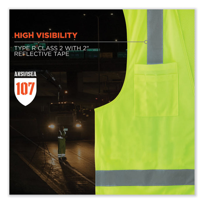 GloWear 8249Z Class 2 Economy Surveyors Zipper Vest, Polyester, 2X-Large/3X-Large, Lime