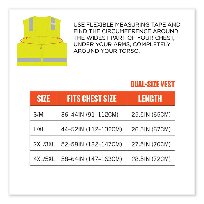 GloWear 8249Z Class 2 Economy Surveyors Zipper Vest, Polyester, 2X-Large/3X-Large, Lime