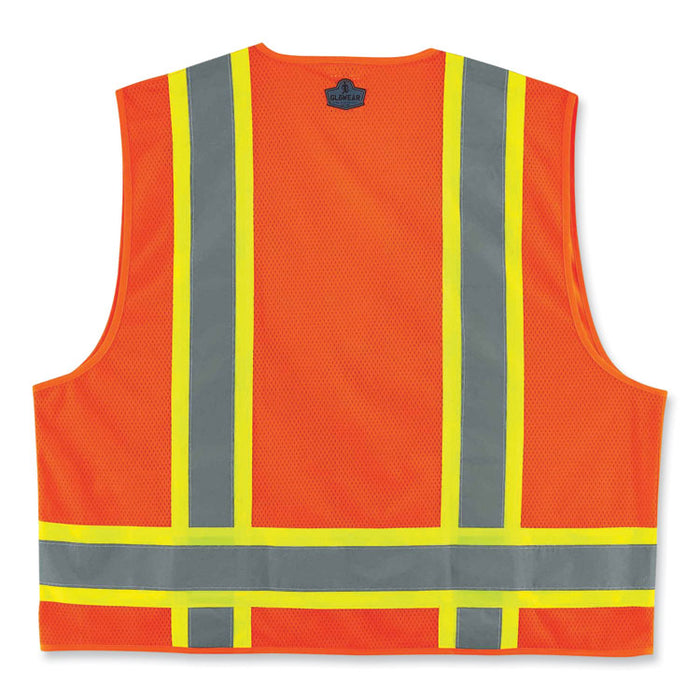 GloWear 8248Z Class 2 Two-Tone Surveyors Zipper Vest, Polyester, Small/Medium, Orange