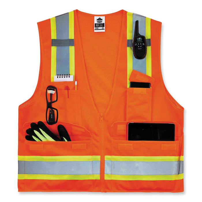 GloWear 8248Z Class 2 Two-Tone Surveyors Zipper Vest, Polyester, Small/Medium, Orange