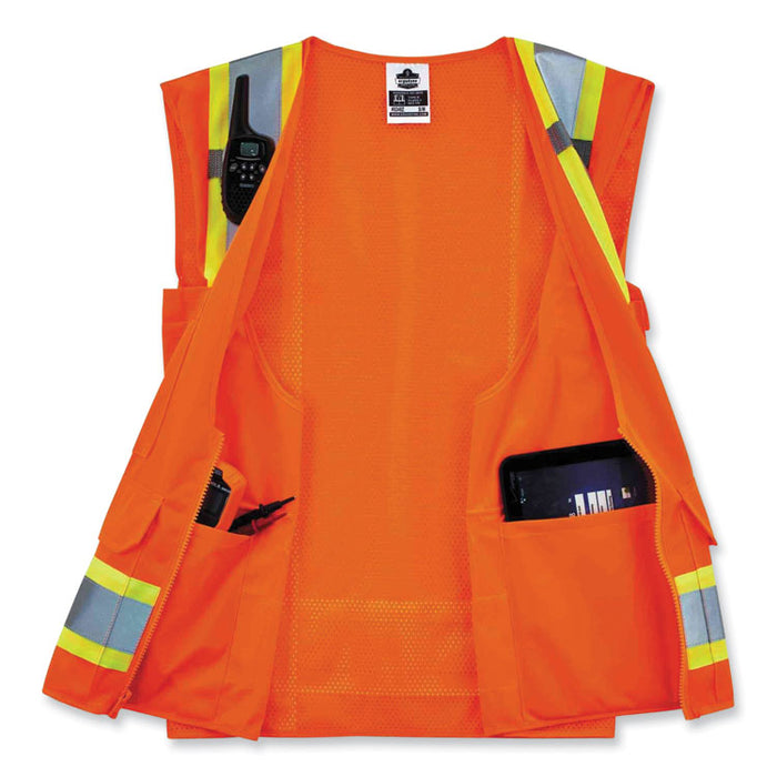 GloWear 8248Z Class 2 Two-Tone Surveyors Zipper Vest, Polyester, 4X-Large/5X-Large, Orange