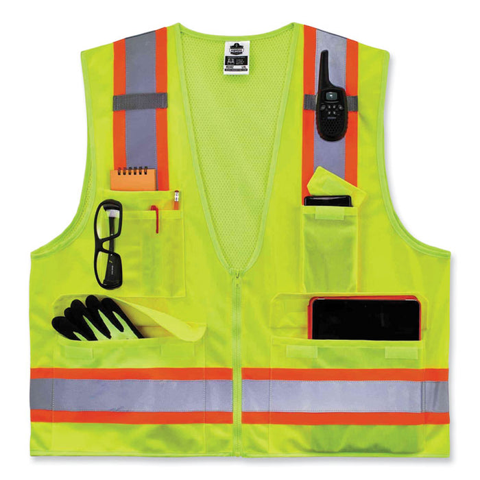 GloWear 8248Z Class 2 Two-Tone Surveyors Zipper Vest, Polyester, Small/Medium, Lime