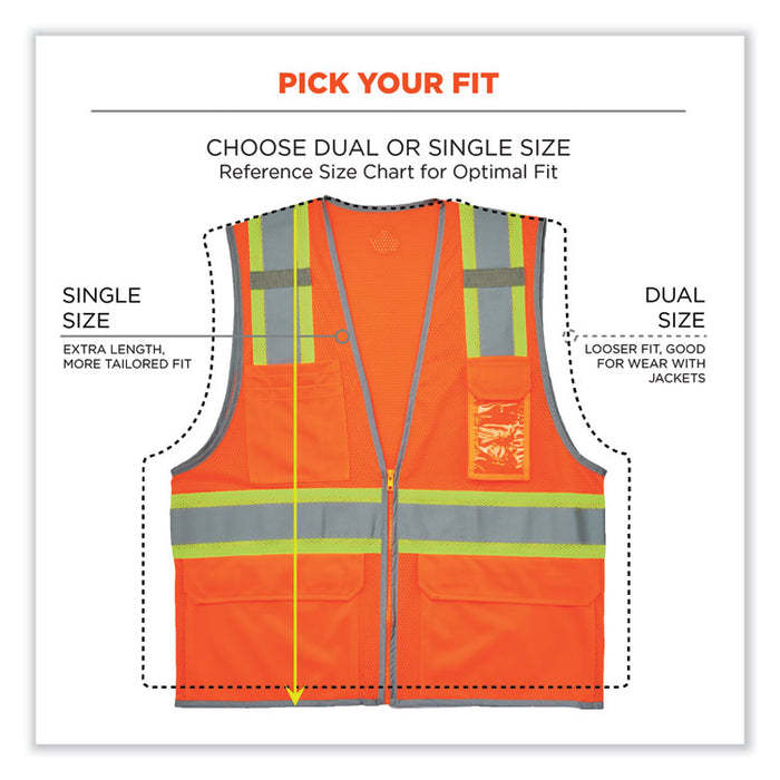 GloWear 8246Z Class 2 Two-Tone Mesh Reflective Binding Zipper Vest, Polyester, Small/Medium, Orange