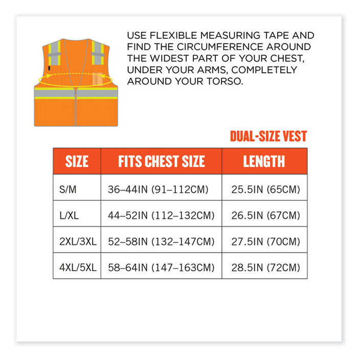 GloWear 8246Z Class 2 Two-Tone Mesh Reflective Binding Zipper Vest, Polyester, Small/Medium, Orange