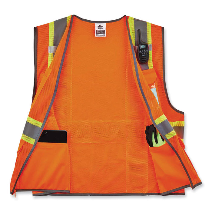 GloWear 8246Z Class 2 Two-Tone Mesh Reflective Binding Zipper Vest, Polyester, 2X-Large/3X-Large, Orange