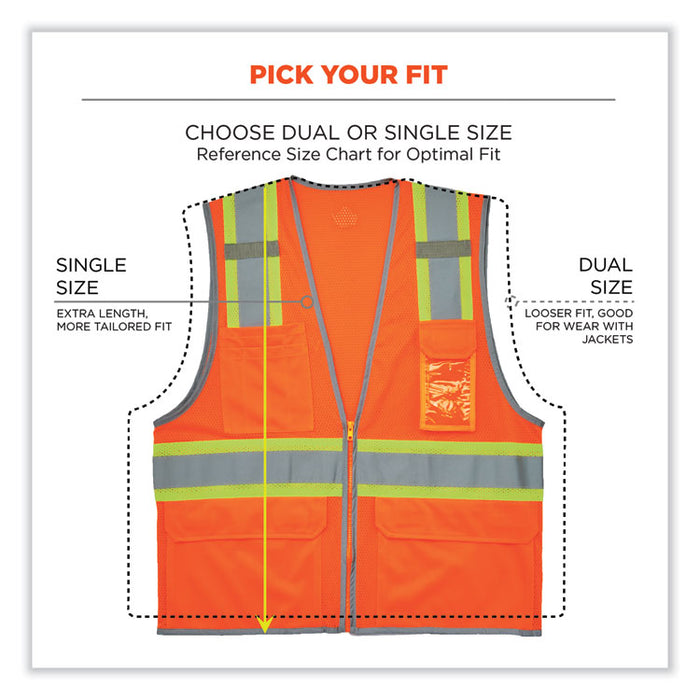 GloWear 8246Z Class 2 Two-Tone Mesh Reflective Binding Zipper Vest, Polyester, 2X-Large/3X-Large, Orange