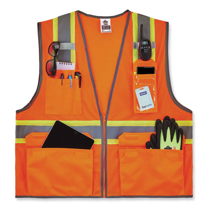 GloWear 8246Z Class 2 Two-Tone Mesh Reflective Binding Zipper Vest, Polyester, 2X-Large/3X-Large, Orange