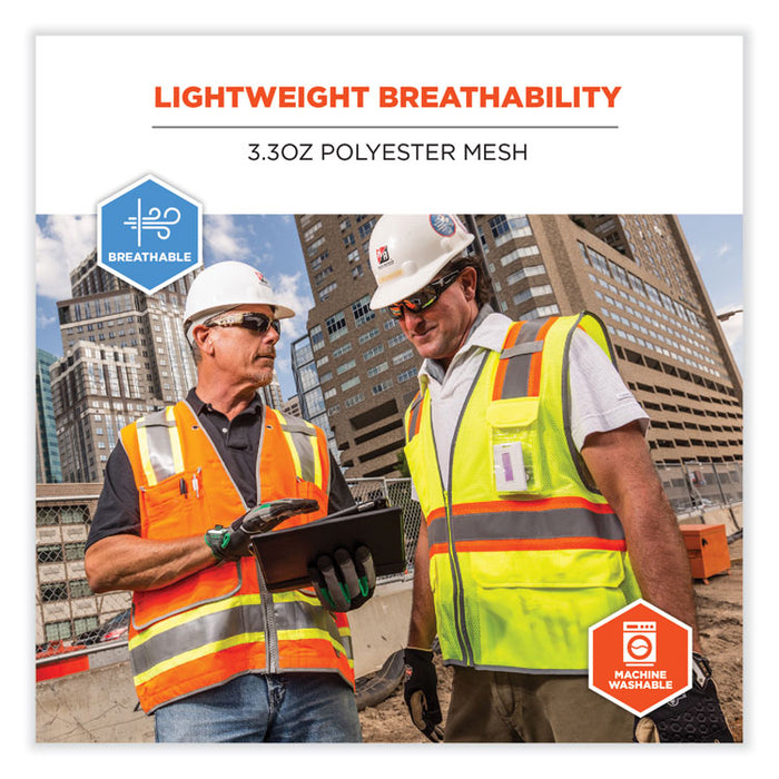 GloWear 8246Z Class 2 Two-Tone Mesh Reflective Binding Zipper Vest, Polyester, 4X-Large/5X-Large, Lime