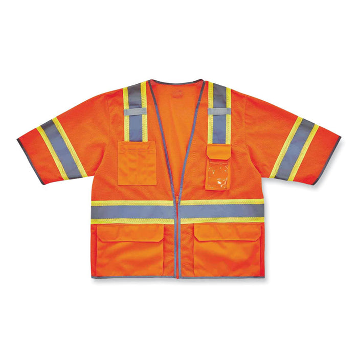 GloWear 8346Z Class 3 Two-Tone Hi-Vis Surveyor Zipper Vest, Polyester, 2X-Large/3X-Large, Orange