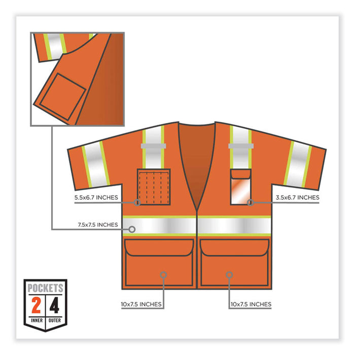 GloWear 8346Z Class 3 Two-Tone Hi-Vis Surveyor Zipper Vest, Polyester, 2X-Large/3X-Large, Orange