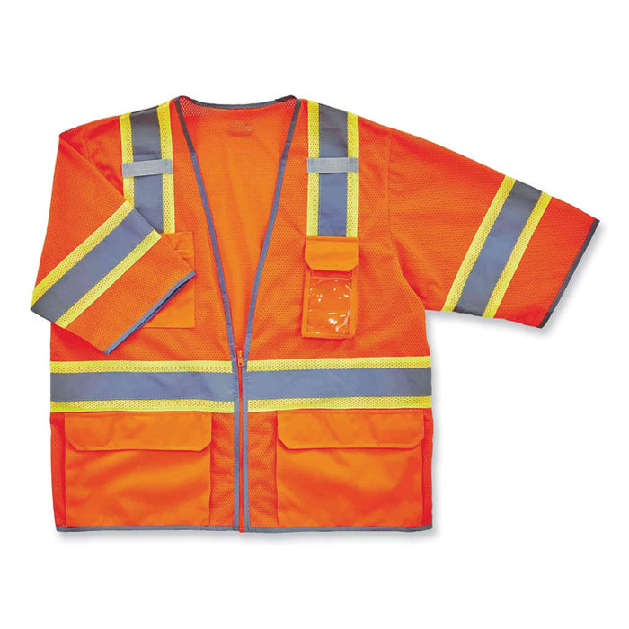 GloWear 8346Z Class 3 Two-Tone Hi-Vis Surveyor Zipper Vest, Polyester, 2X-Large/3X-Large, Orange