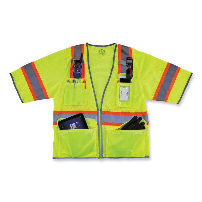 GloWear 8346Z Class 3 Two-Tone Hi-Vis Surveyor Zipper Vest, Polyester, Large/X-Large, Lime