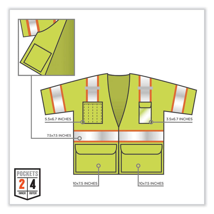 GloWear 8346Z Class 3 Two-Tone Hi-Vis Surveyor Zipper Vest, Polyester, 4X-Large/5X-Large, Lime