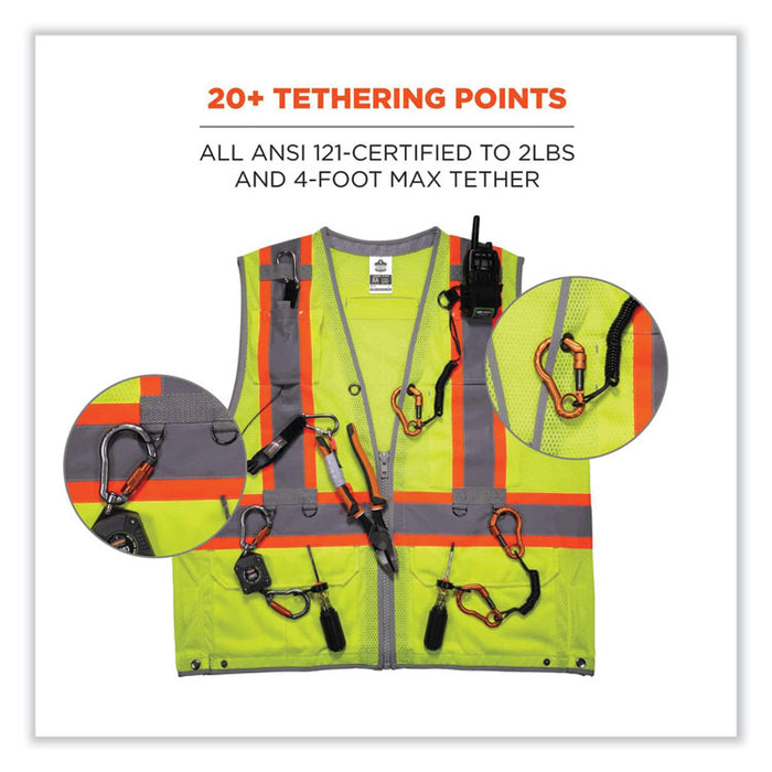 GloWear 8231TV Class 2 Hi-Vis Tool Tethering Safety Vest, Polyester, Small/Medium, Lime