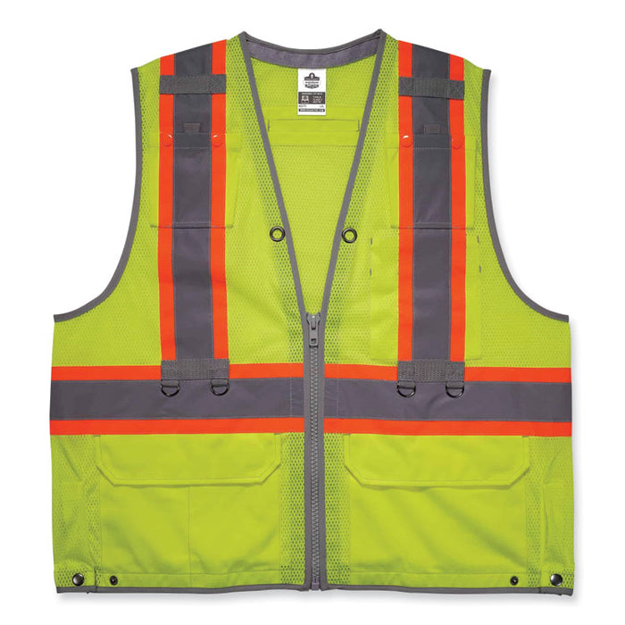 GloWear 8231TV Class 2 Hi-Vis Tool Tethering Safety Vest, Polyester, Small/Medium, Lime