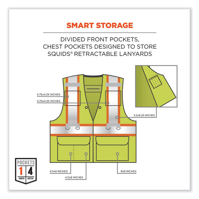 GloWear 8231TV Class 2 Hi-Vis Tool Tethering Safety Vest, Polyester, 4X-Large/5X-Large, Lime