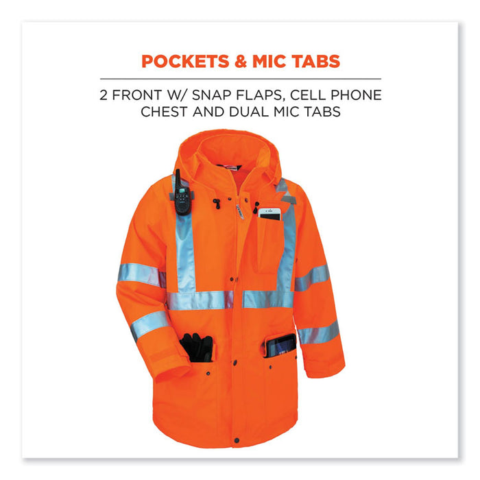 GloWear 8365 Class 3 Hi-Vis Rain Jacket, Polyester, Small, Orange