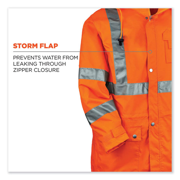 GloWear 8365 Class 3 Hi-Vis Rain Jacket, Polyester, X-Large, Orange